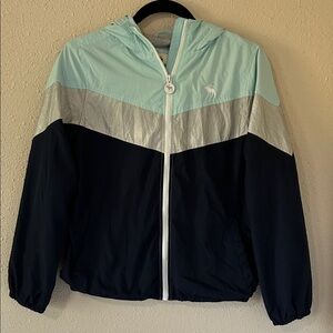 Mint and Navy Colorblock Windbreaker Abercrombie and Fitch NWOT 13/14